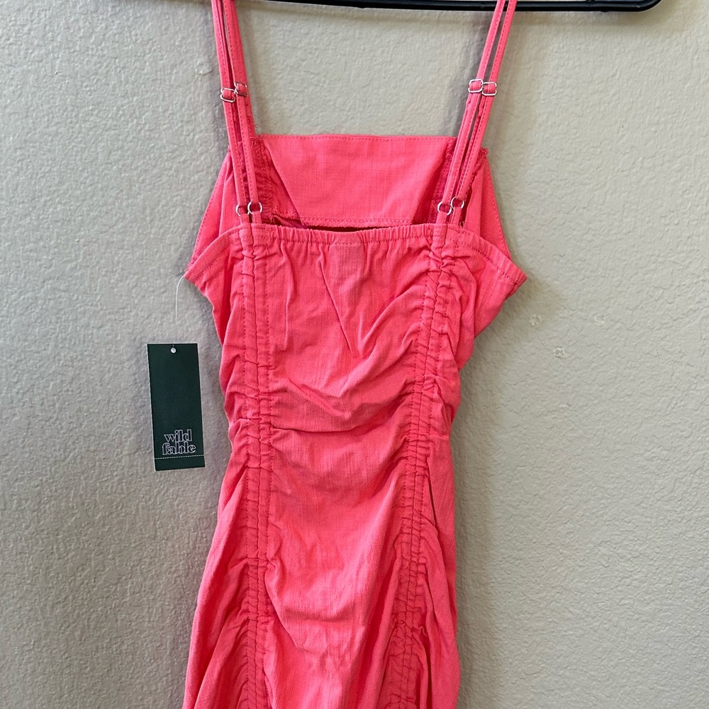 Straight Neckline Ruched Pull-String Mini Dress with double straps